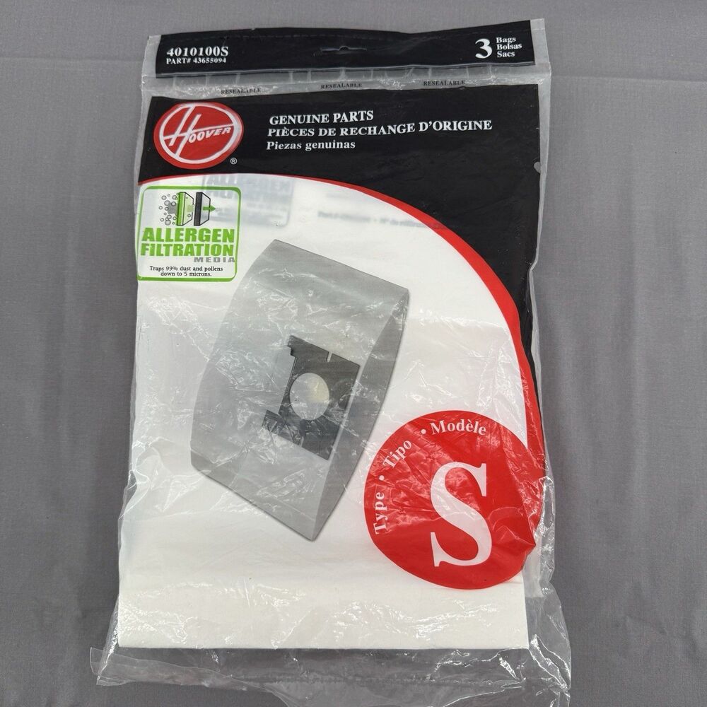 NIP Hoover Vacuum Bags Type S 4010100S Part#43655094 Allergen Filteration